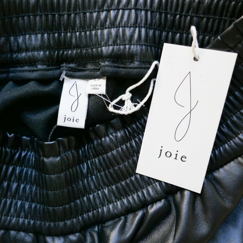 Joie Black Faux Vegan Leather Smocked Waist Kylie Pants Small NWT - Picture 3 of 4